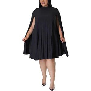 Plus Size Women's Cape Sleeve Pleated Short Dress Cocktail Party